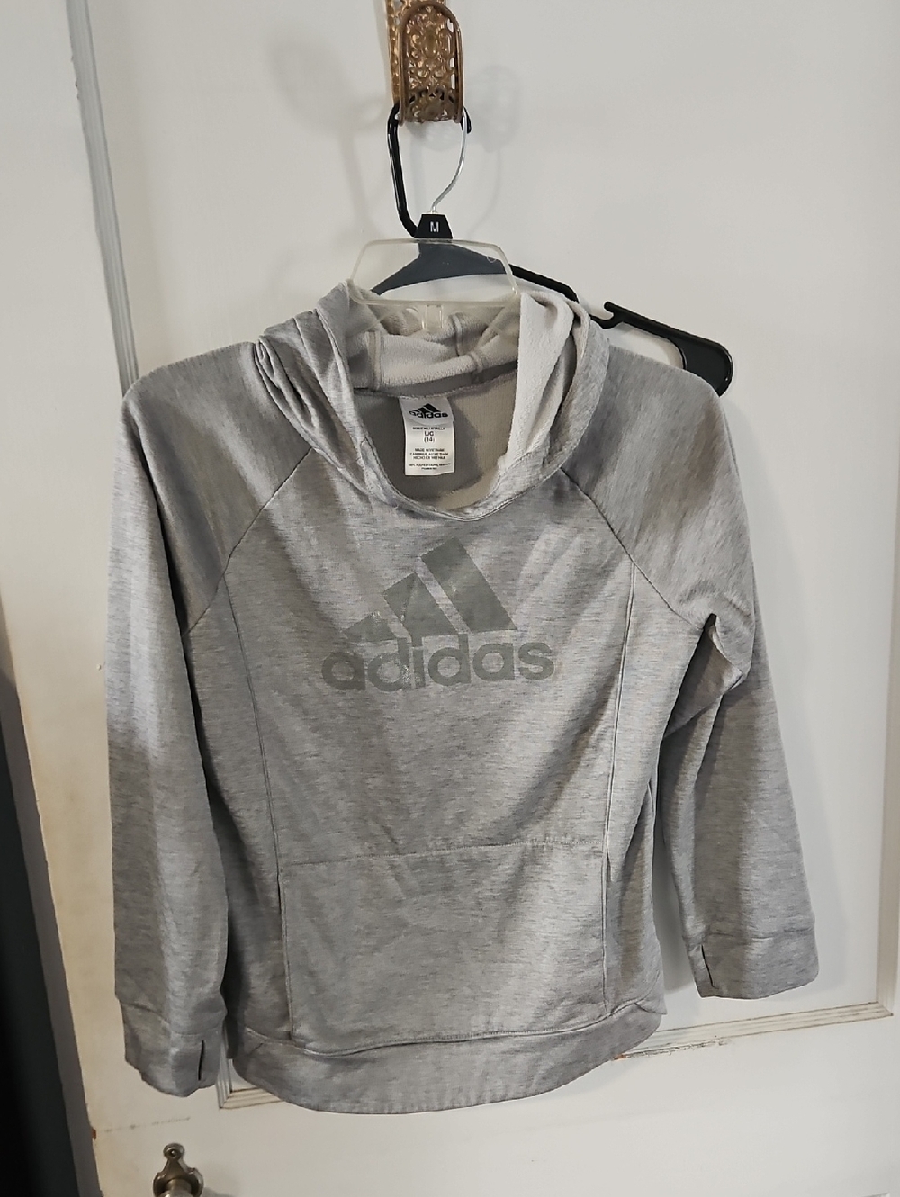 adidas Boys Light Gray Logo Pullover Hoodie